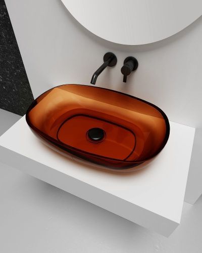 Раковина из полиэфирной смолы Abber KRISTALL AT2805Opal 60х40 накладная цвет коричневый без отверстий под смеситель - фото 3