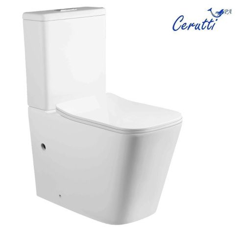 Унитаз напольный с бачком Cerutti SPA CT10314 белый с сиденьем микролифт безободковый каскадный смыв - фото 2