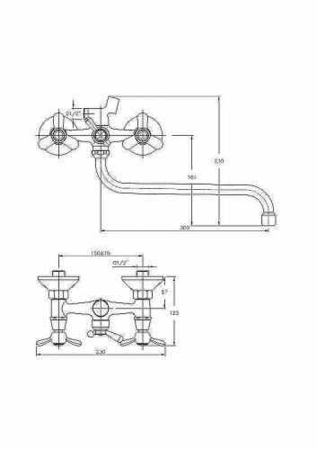Смеситель для ванны и душа Haiba HB2212 настенный хром - фото 2