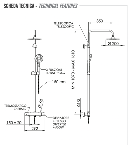 Душевая стойка Remer Elegance EQ32A8MPMD20 настенная цвет хром с термостатом - фото 2