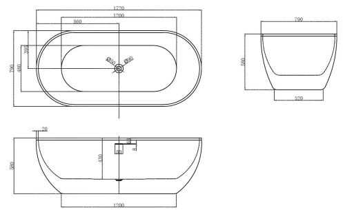 Ванна акриловая Abber AB9241 170х80 отдельностоящая овальная с каркасом - фото 5