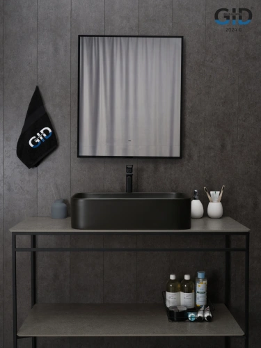 Раковина керамическая Gid Geométrico 53366 60х40 накладная цвет черный без отверстий под смеситель - фото 4