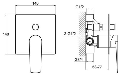 Смеситель BelBagno CARIN CAR-BASM-CRM встраиваемый в стену хром - фото 2