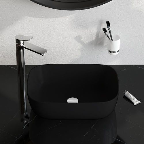 Раковина из сантехнического фарфора Am.Pm Func M8FWCC10450BM 50х30 накладная цвет черный без отверстий под смеситель - фото 3