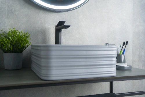 Раковина керамическая Gid Geométrico 53338 40х40 накладная цвет серый без отверстий под смеситель - фото 4