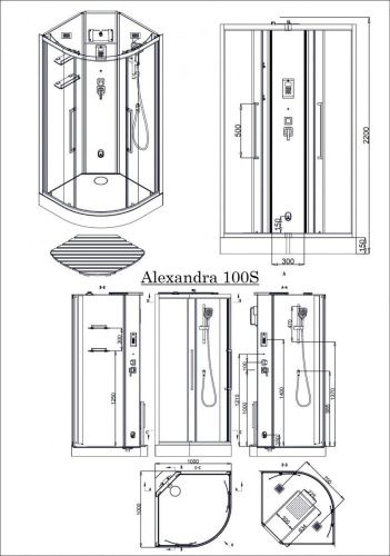Душевая кабина Acquazzone Alexandra 100S с паром 100х100 четверть круга с крышей ориентация универсальная - фото 3