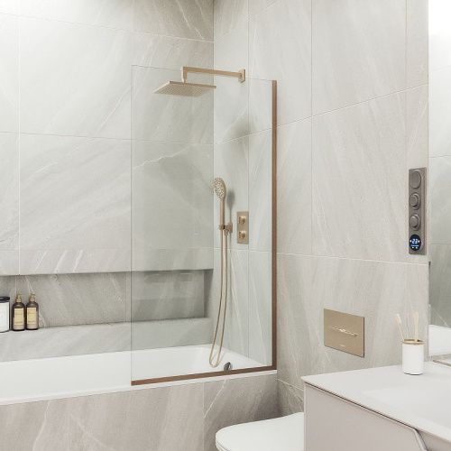 Душевая шторка на ванну Maybah Glass MGV-59-2у 60х140 стекло прозрачное профиль бронза ориентация универсальная - фото 2