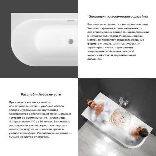 Ванна акриловая Wellsee Collaro 289108000 150х75 пристенная асимметричная с ножками - фото 5
