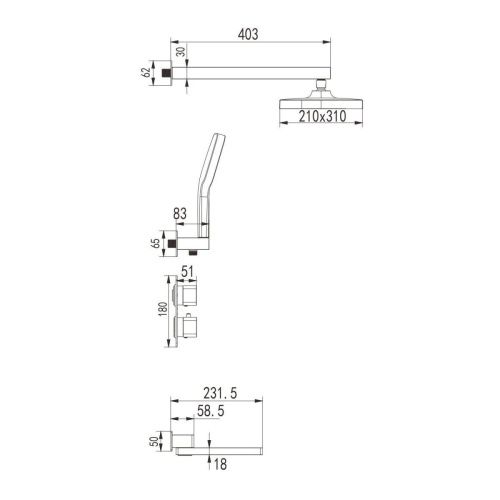 Душевая система Rose R1595H встраиваемая в стену цвет черный с термостатом - фото 3