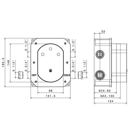 Встраиваемая часть термостатического смесителя 3/4" на 2 источника Newform 27751.00.000 - фото 2