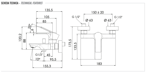 Смеситель для ванны Remer Energy EY05 настенный хром - фото 2
