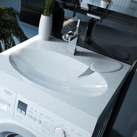 Раковина из искуственного мрамора Reflexion Alpha RF6055AL 55x60 над стиральной машиной цвет белый 1 отверстие под смеситель