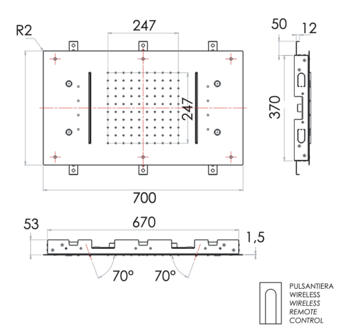 Верхний душ Remer 357RR7040N2CWDO 40х70 золото - фото 2