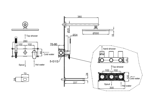 Душевая система Boheme Spectre 454-2-NB встраиваемая в стену цвет серый - фото 2