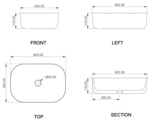 Раковина керамическая GSG Ceramic Design Hit! HILAVRE60003 60х40 накладная цвет черный без отверстий под смеситель - фото 2