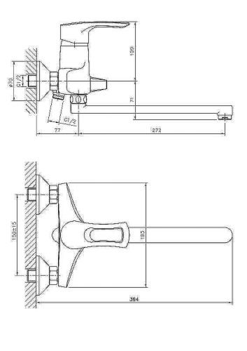 Смеситель для ванны и душа Haiba HB66 HB2266 настенный хром - фото 3