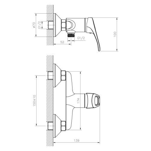 Смеситель для ванны и душа DECOROOM DR21 DR21056 настенный хром - фото 2