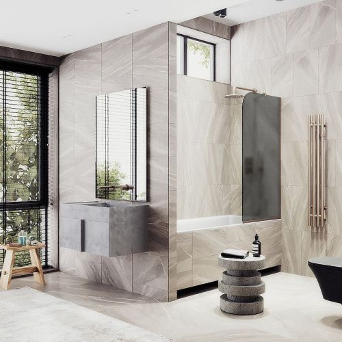 Душевая шторка на ванну Maybah Glass MGV-145-2у 65х140 стекло тонированное профиль бронза ориентация универсальная - фото 2