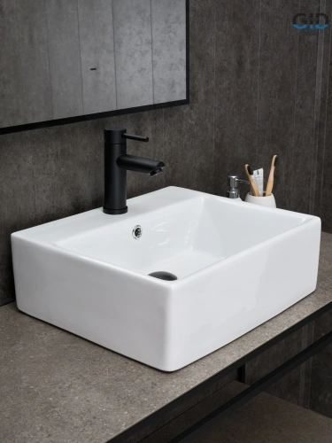 Раковина керамическая Gid Geométrico 51214 50х40 накладная цвет белый 1 отверстие под смеситель - фото 4