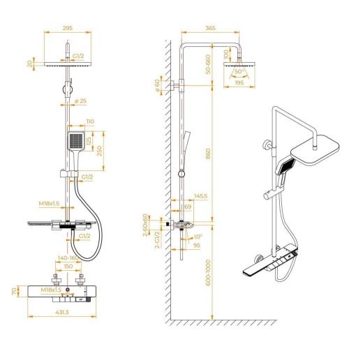 Душевая стойка RGW Shower Panels 51140134-01 настенная цвет хром с термостатом - фото 5
