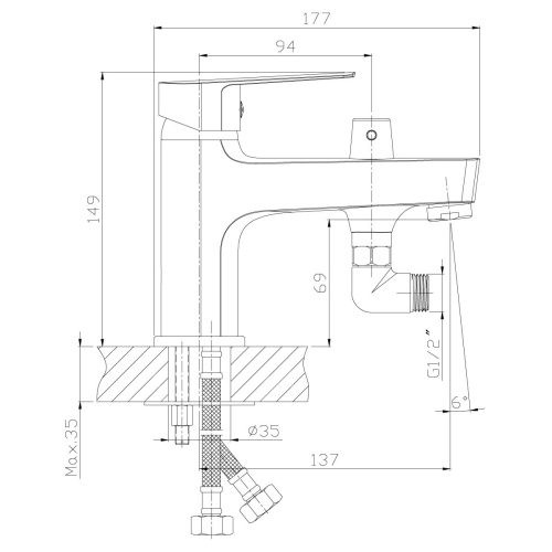 Смеситель Rossinka S S35-38 на борт ванны хром - фото 3