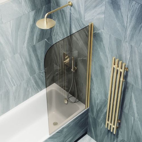 Душевая шторка на ванну Maybah Glass MGV-622-3 80х140 стекло тонированное профиль золото ориентация универсальная - фото 4