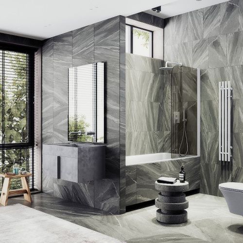 Душевая шторка на ванну Maybah Glass MGV-622-1 80х140 стекло тонированное профиль белый ориентация универсальная - фото 2