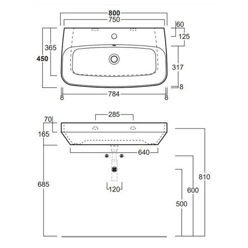 Раковина из сантехнического фаянса Simas Baden Baden BB12bi*1 80х50 подвесная цвет белый 1 отверстие под смеситель - фото 2