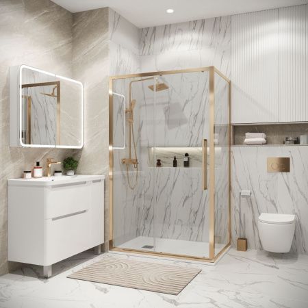 Душевой уголок Grossman Cosmo 120.K33.02.1010.32.00 100х100 стекло прозрачное профиль золото без поддона