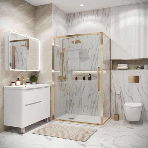 Душевая перегородка Grossman Cosmo 200.K33.02.70.32.00 70х195 стекло прозрачное профиль золото - фото 3