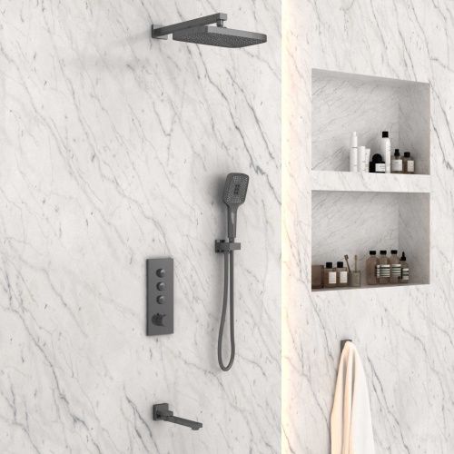 Душевая система Vincea VSFW-433T1GM встраиваемая в стену цвет вороненая сталь с термостатом