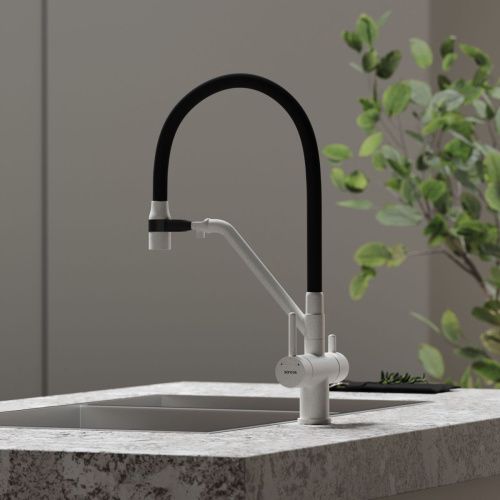 Смеситель для кухни Sancos Dora SC4003GR на мойку белый/черный - фото 4