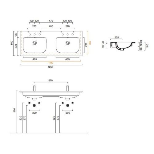 Раковина керамическая Catalano Italy 721270001 130 см подвесная цвет белый без отверстий под смеситель - фото 2