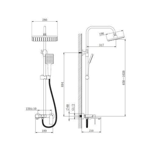 Душевая стойка Haiba HB24639-3 настенная цвет оружейная сталь - фото 3