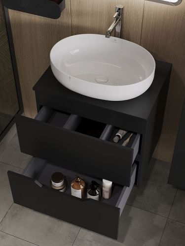 Тумба с раковиной Orange Line Li-60TubMDF+B05-520W 60х50 подвесная цвет черный - фото 4