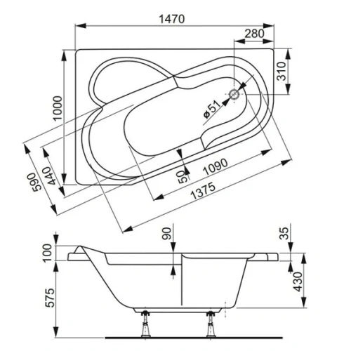 Ванна акриловая Vagnerplast Selena VPBA141SEL3PE-04 150х100 пристенная асимметричная без каркаса - фото 3