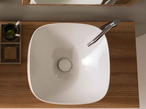 Раковина из сантехнического фаянса Scarabeo Moon 5501 40х40 накладная цвет белый 1 отверстие под смеситель - фото 2