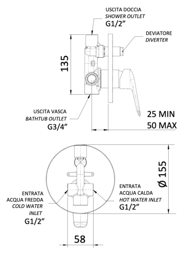 Смеситель для душа Mariani Essenza B00173ES встраиваемый в стену хром - фото 2