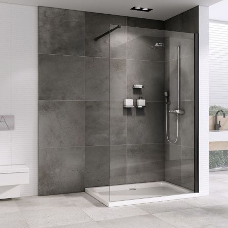 Душевая перегородка Abber Immer Offen AG61120B8 120х200 стекло прозрачное профиль черный