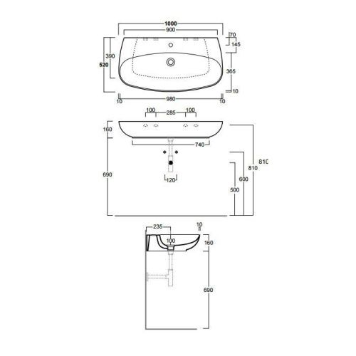 Раковина из сантехнического фаянса Simas Vignoni VI12bi*1 100х50 подвесная цвет белый 1 отверстие под смеситель - фото 2