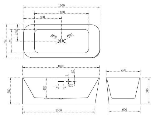 Ванна акриловая Abber AB9331-1.6 L 160х75 пристенная асимметричная с каркасом - фото 5