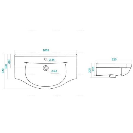 Раковина из сантехнического фаянса СанТа Эльбрус100 100х50 накладная цвет белый