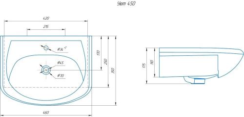 Раковина из сантехнического фарфора Onika Уют 4620008192741 50х40 накладная цвет белый 1 отверстие под смеситель - фото 2