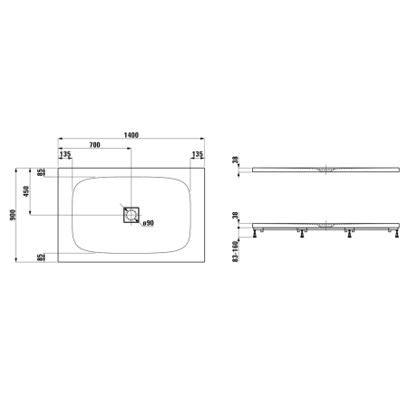 Душевой поддон из искусственного камня Laufen Solutions 2.1544.5.000.000.1 140х90 белый без ножек