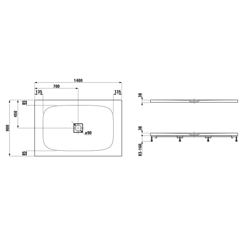 Душевой поддон из искусственного камня Laufen Solutions 2.1544.5.000.000.1 140х90 белый без ножек - фото 2