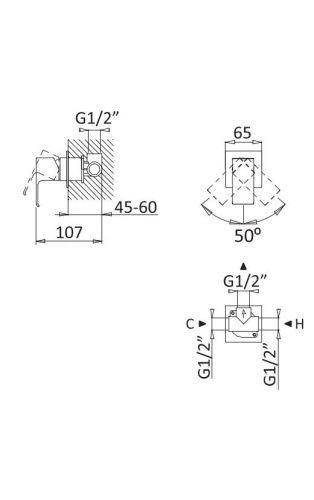 Смеситель Cezares PORTA PORTA-DIM-NOP встраиваемый в стену черный - фото 2