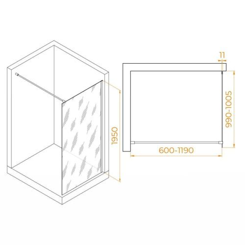 Душевая перегородка RGW Walk In 35100210-21 100х195 стекло матовое профиль хром - фото 2