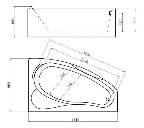 Ванна акриловая гидромассажная Gemy G9046 K R 161х96 пристенная асимметричная с каркасом - фото 5