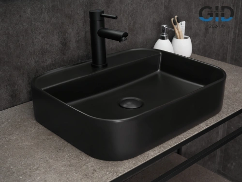 Раковина керамическая Gid Geométrico 53364 50х40 накладная цвет черный 1 отверстие под смеситель - фото 2