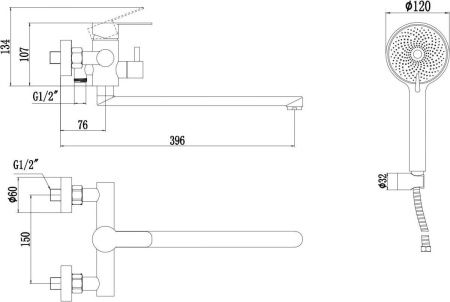 Смеситель для ванны и душа Fmark FS8225C настенный золото